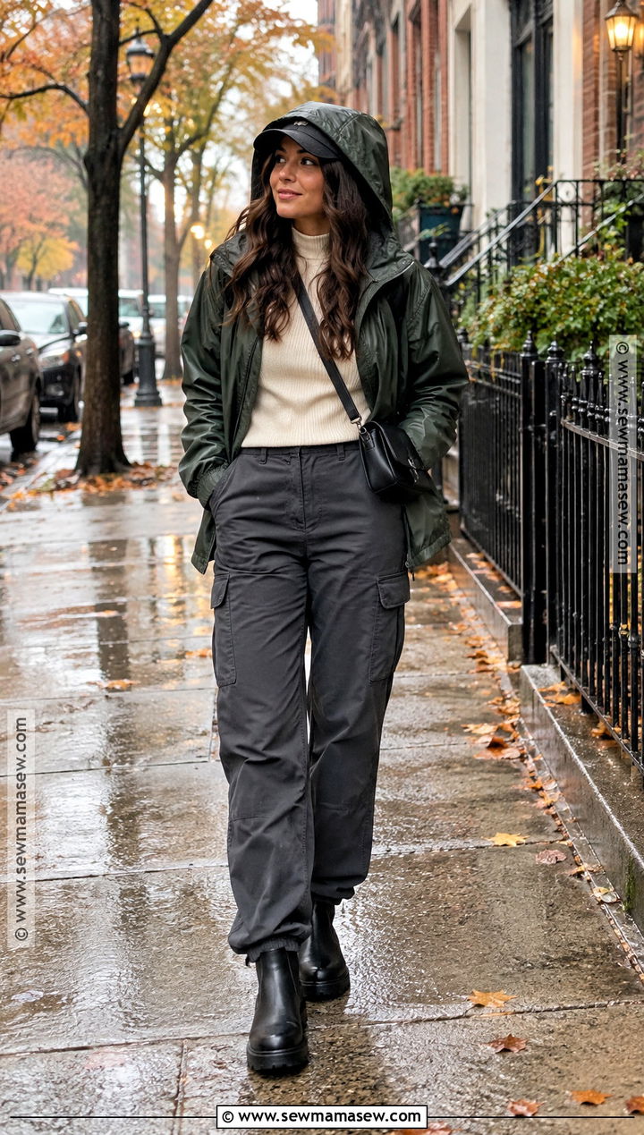 Cargo Pants Rainy Day Outfit With Waterproof Jacket - 20 fall cargo pants outfit