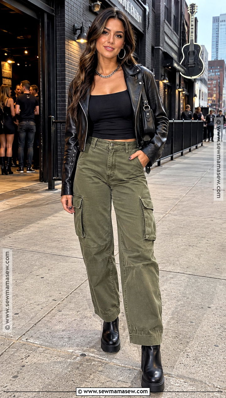 Cargo Pants With Fitted Top And Platform Boots - 20 fall nashville outfits going out