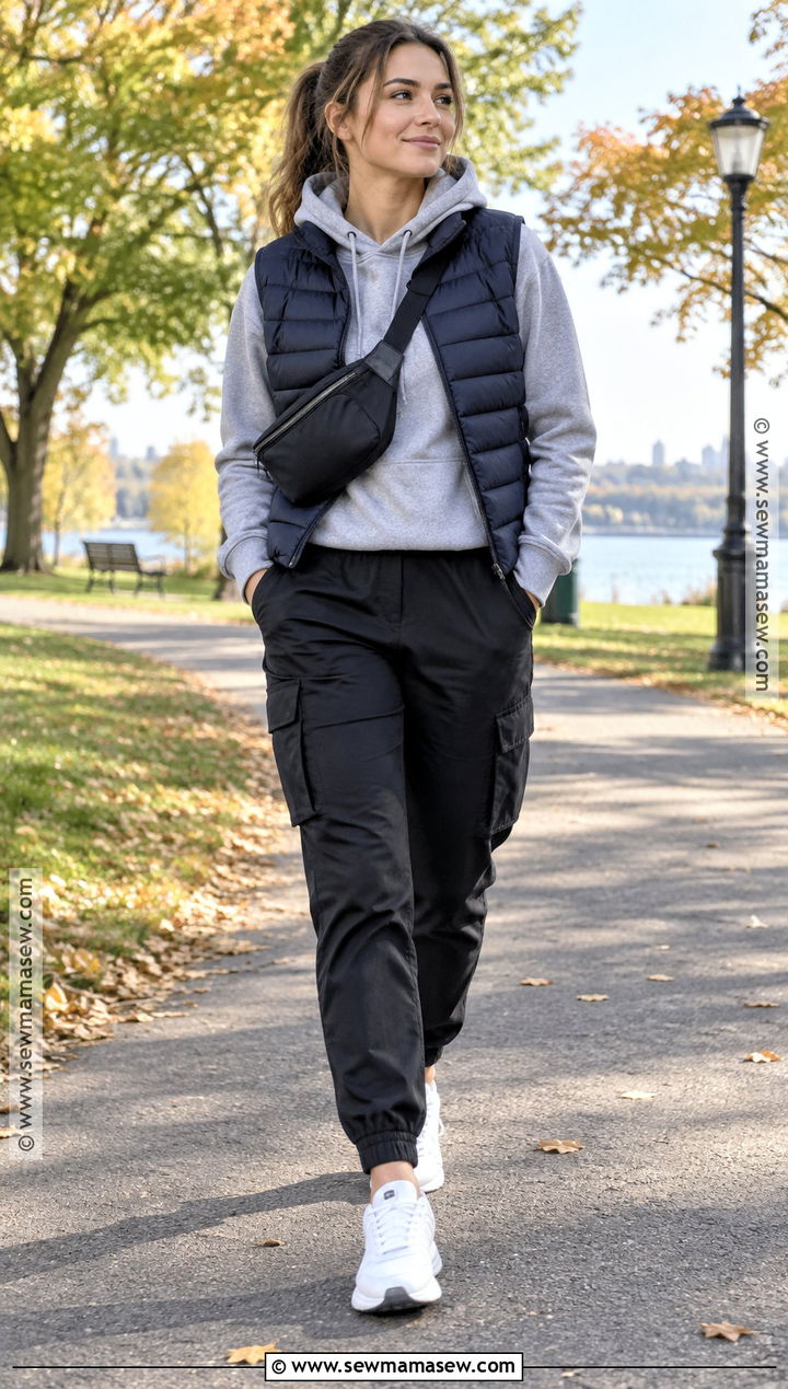 Cargo Pants With Hoodie And Puffer Vest - 15 Fall Outfit Ideas With Cargo Pants