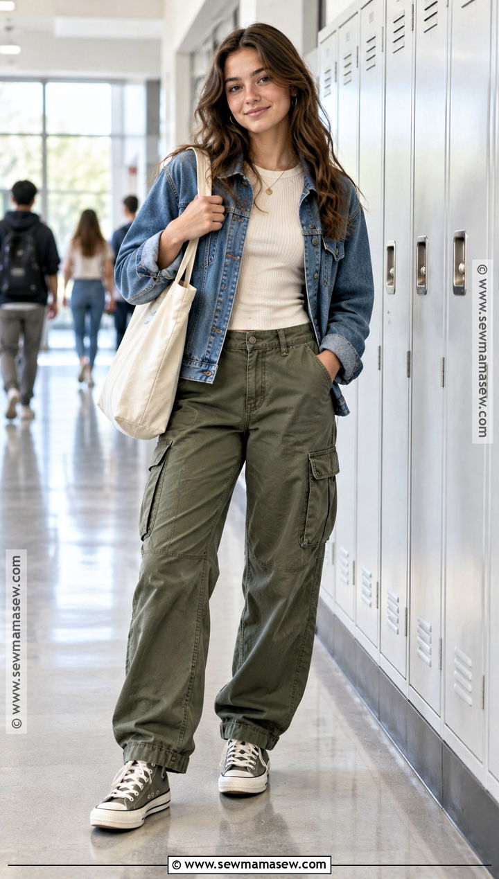 Cargo Pants With Ribbed Top and High Top Sneakers - 15 pants for back to school