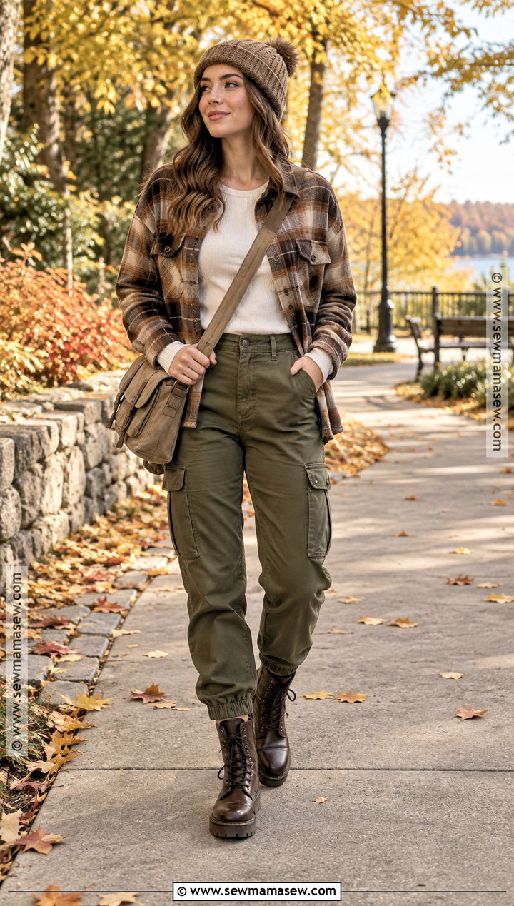 Cargo Pants With Shacket And Combat Boots - 15 Fall Outfit Ideas With Cargo Pants
