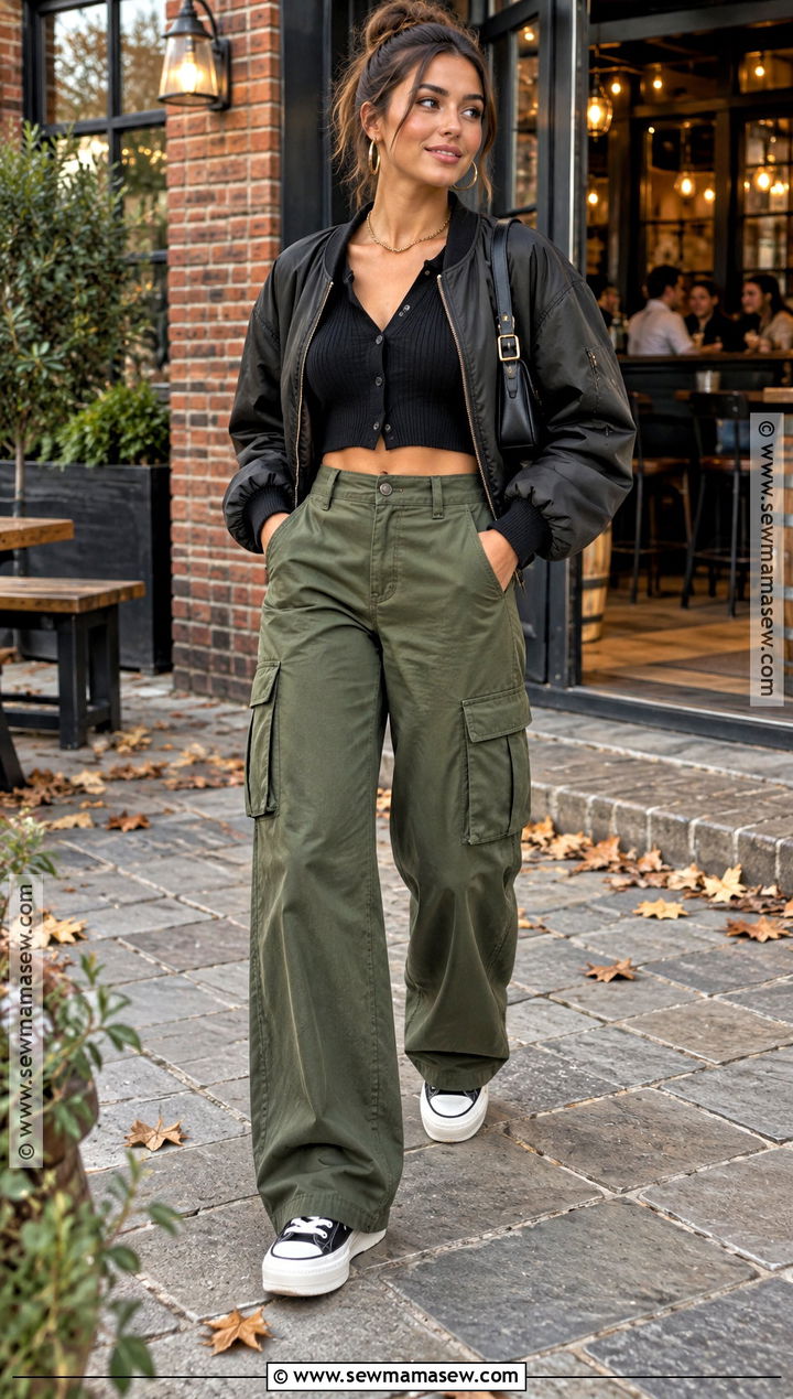 Cargo Pants and Cropped Cardigan Autumn Pub Outfit - 20 autumn pub outfit ideas