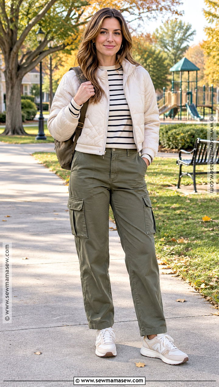 Cargo Pants and Quilted Jacket Fall Outfit - 15 fall outfits for moms over 30