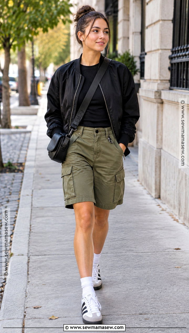 Cargo Shorts And Bomber Jacket Outfit - 20 fall shorts ideas