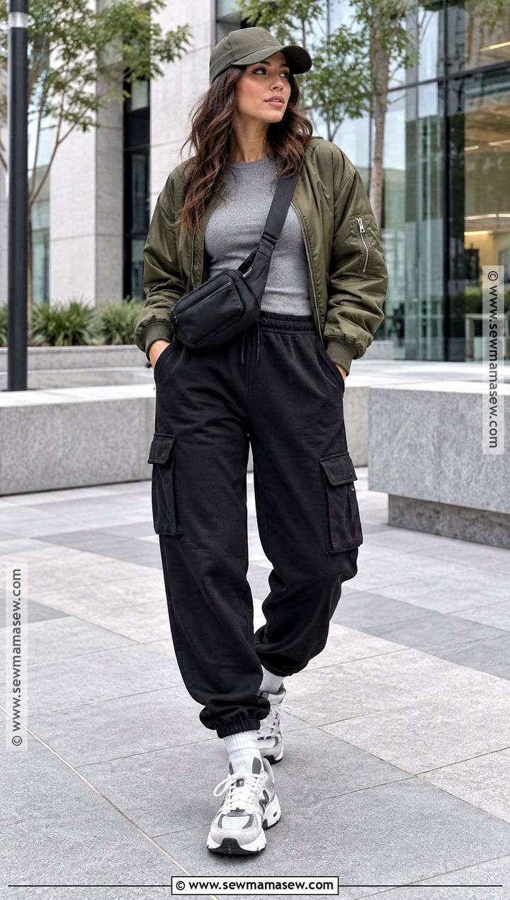 Cargo Sweatpants With Bomber Jacket - 20 sweatpants outfit fall ideas