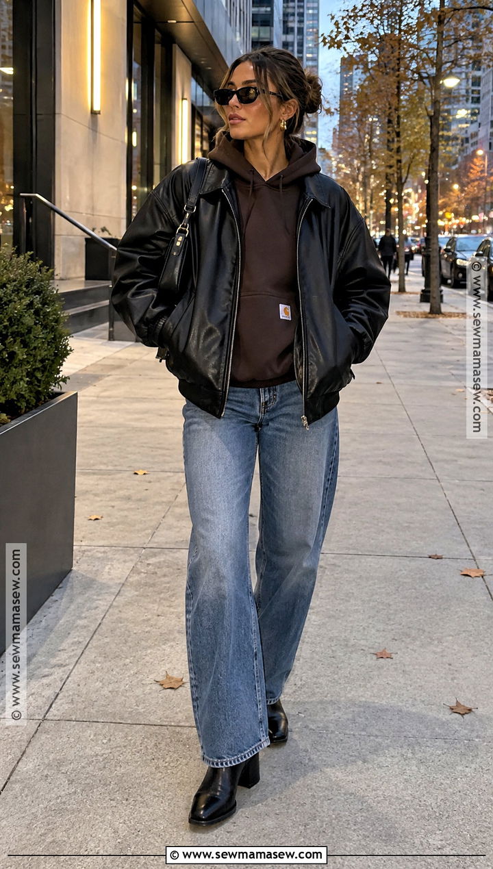 Carhartt Hoodie With Leather Jacket And Jeans - 15 carhartt hoodie fall style ideas