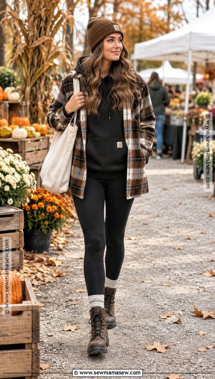 Carhartt Hoodie With Plaid Shirt And Leggings - 15 carhartt hoodie fall style ideas