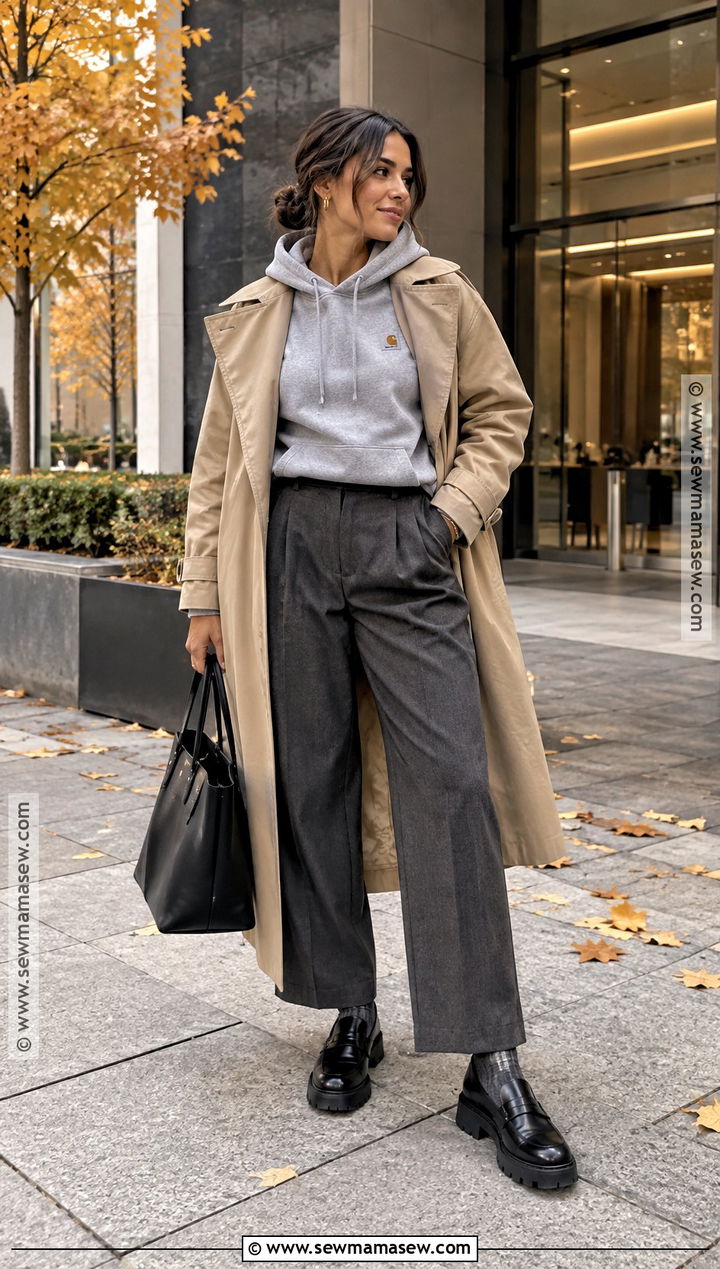 Carhartt Hoodie With Trench Coat And Trousers - 15 carhartt hoodie fall style ideas