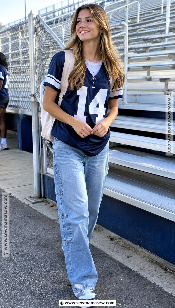 Carpenter Jeans And Football Jersey School Outfit - 15 cute back to school outfits highschool baddie