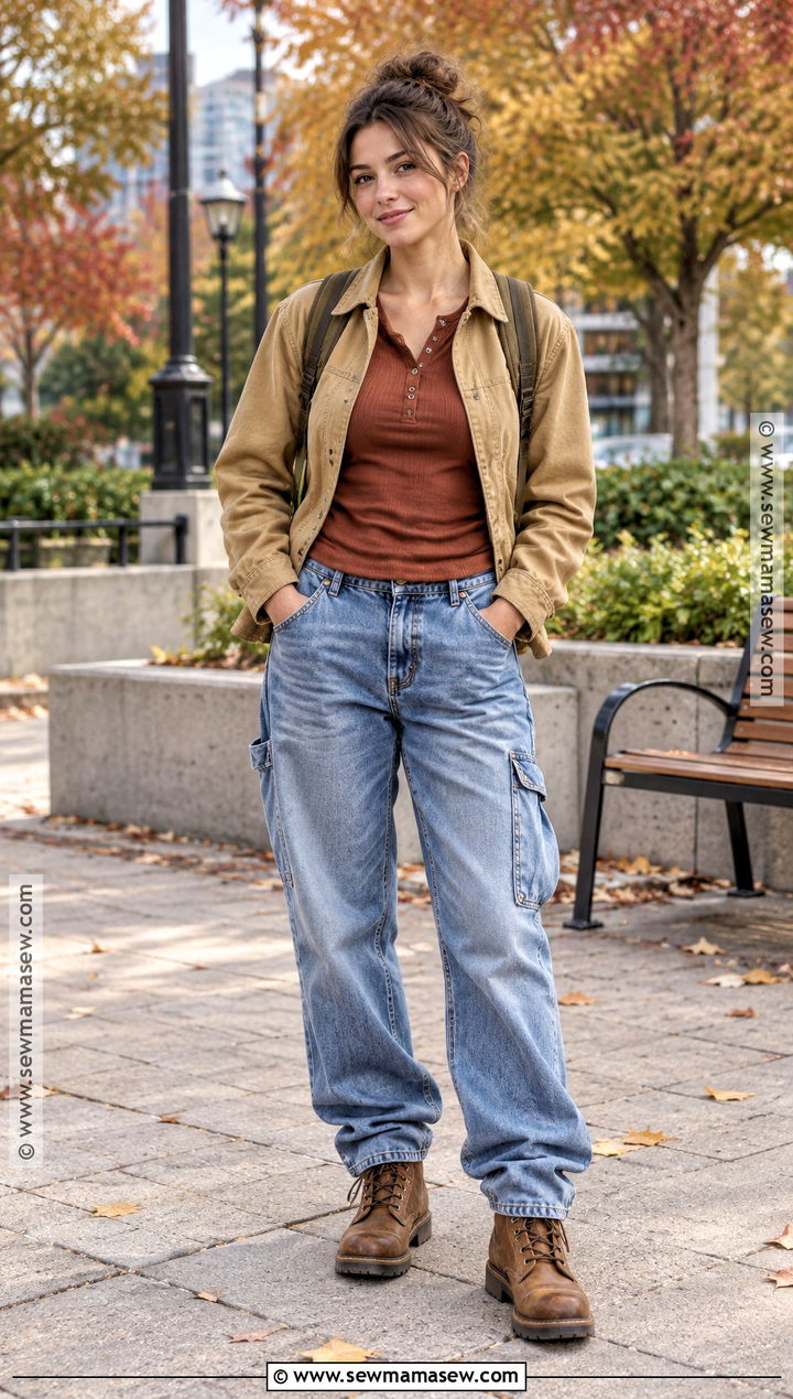 Carpenter Jeans With Henley Top And Work Boots - 15 Comfy Jeans Outfit Fall