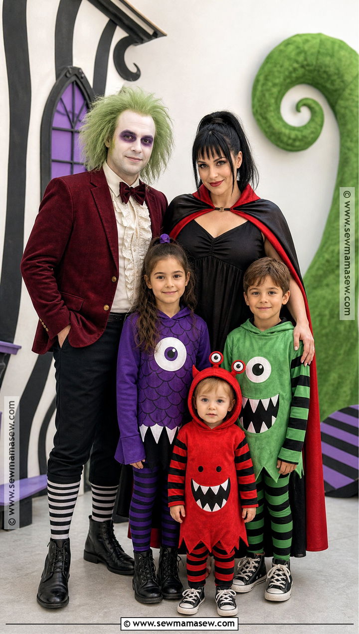 Cartoon Beetlejuice And Lydia Family Costume - 30 beetlejuice family costume ideas