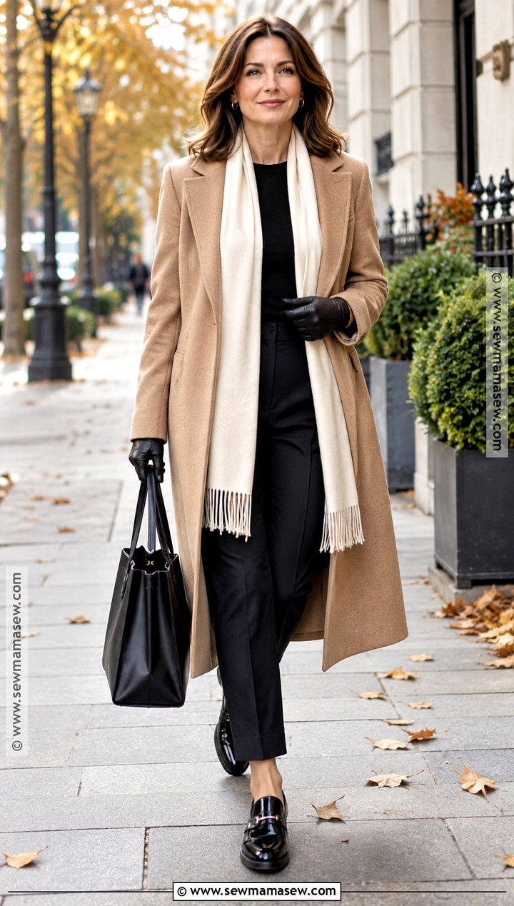 Cashmere Scarf With Wool Coat And Loafers - 25 fall scarf ideas