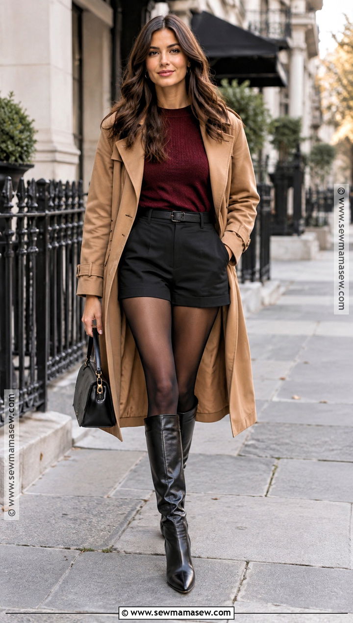 Cashmere Sweater With Tailored Shorts And Knee High Boots - 15 cashmere sweater fall fashion ideas