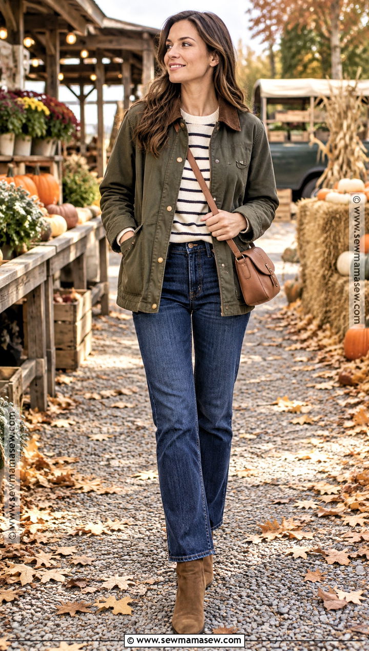 Casual Autumn Barn Jacket And Straight Jeans Outfit - 20 autumn fashion casual ideas