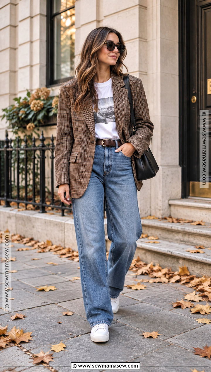 Casual Autumn Blazer And Relaxed Jeans Outfit - 20 Cute Autumn Outfits Casual