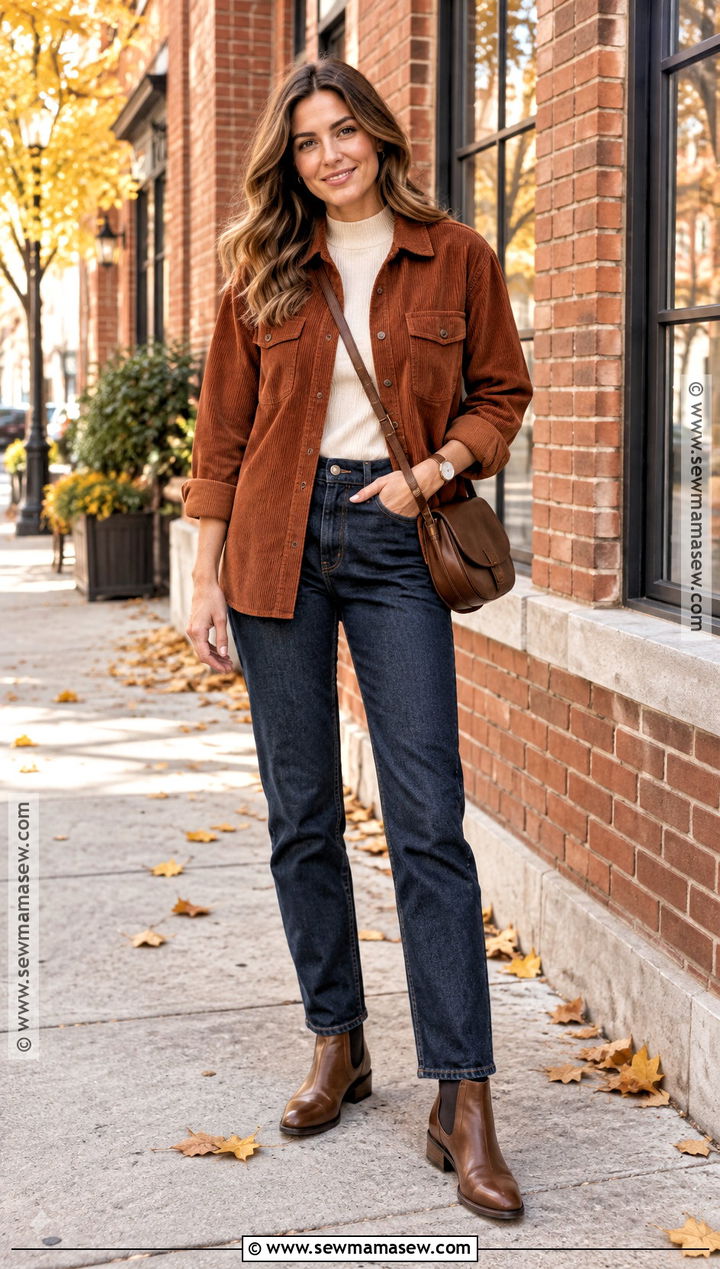 Casual Autumn Corduroy Overshirt And Dark Jeans Outfit - 20 Cute Autumn Outfits Casual
