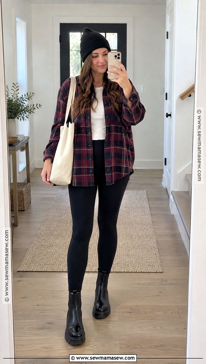 Casual Autumn Flannel Shirt And Leggings Outfit - 25 outfit ideas autumn casual