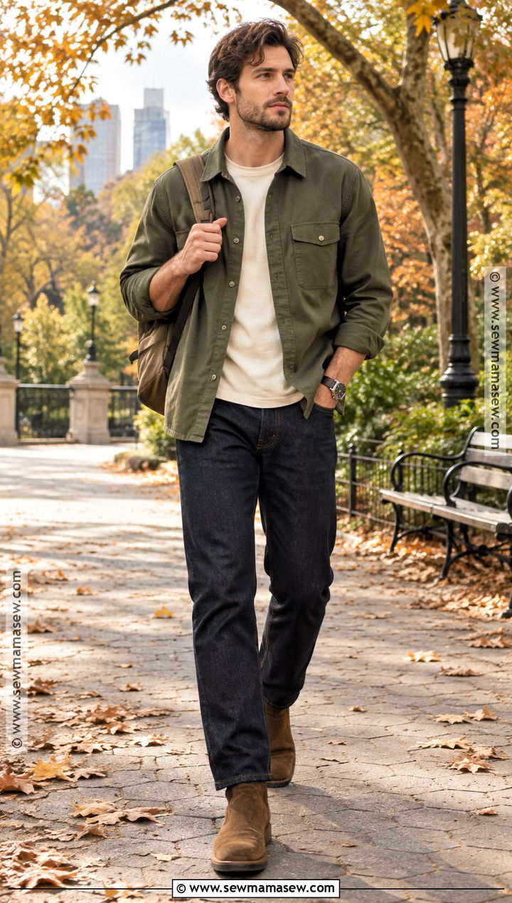 Casual Autumn Outfit With Overshirt And Jeans - 20 autumn outfits aesthetic for men