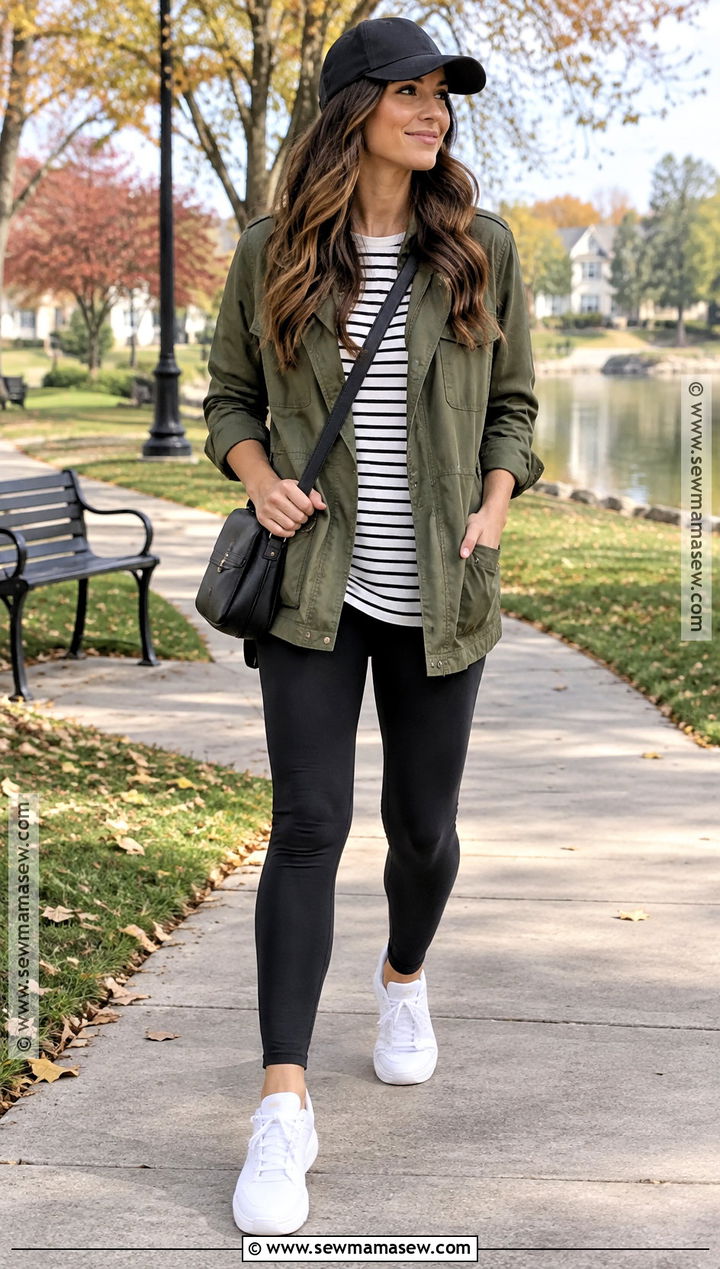 Casual Autumn Outfit With Utility Jacket And Leggings - 25 autumn outfits for women