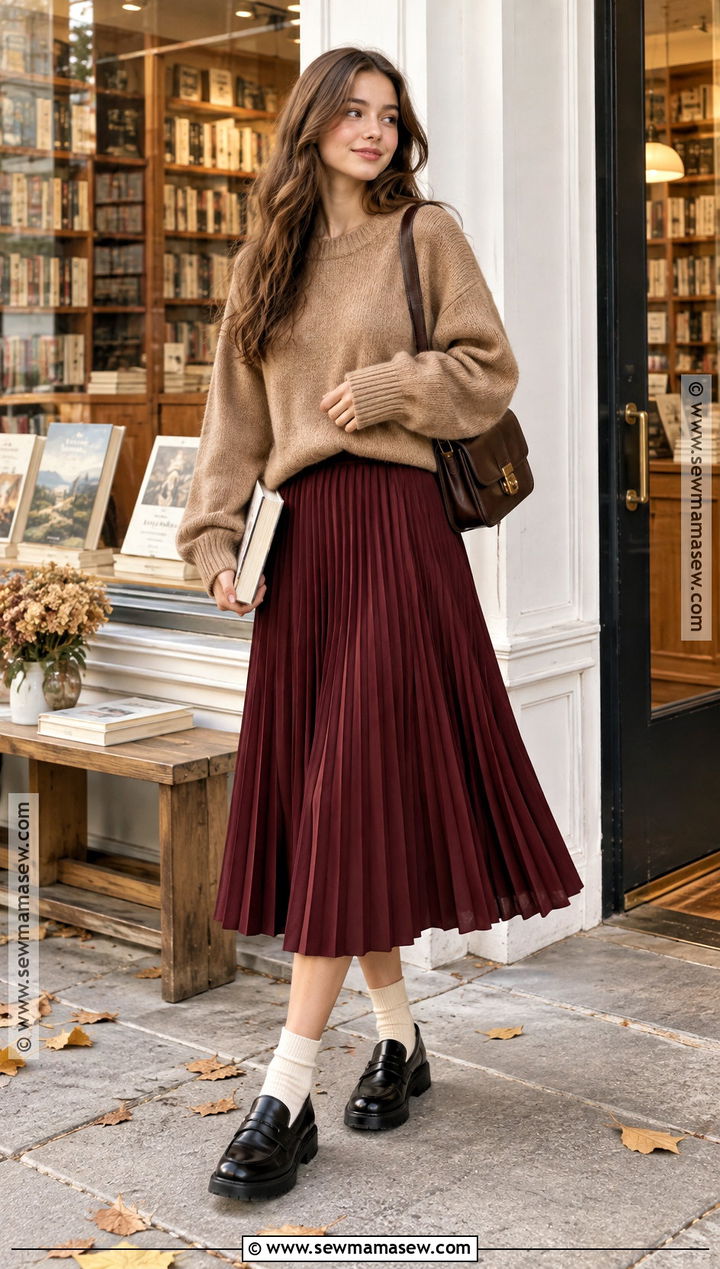 Casual Autumn Oversized Sweater And Pleated Skirt Outfit - 25 outfit ideas autumn casual