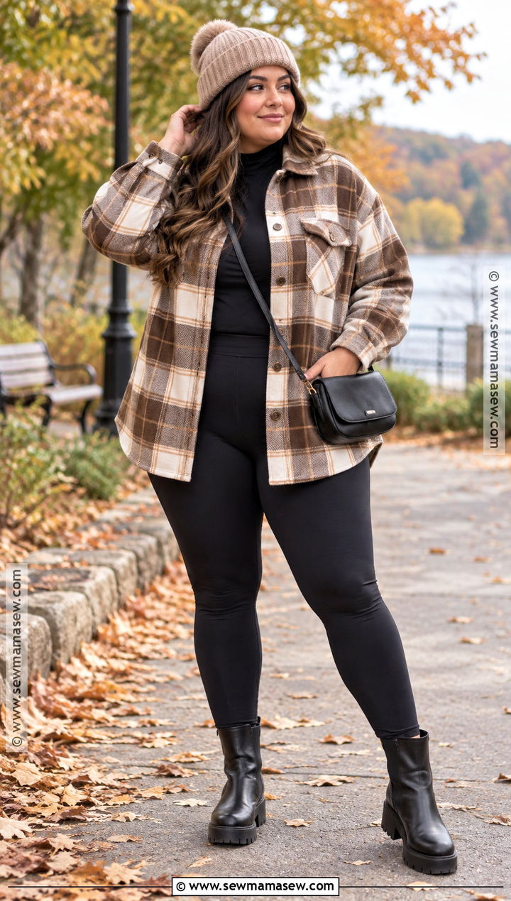 Casual Autumn Plaid Shacket And Leggings Outfit - 20 Cute Autumn Outfits Casual