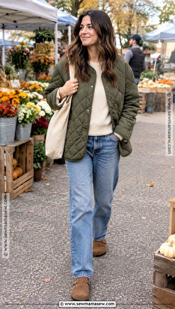 Casual Autumn Quilted Jacket And Jeans Outfit - 25 outfit ideas autumn casual
