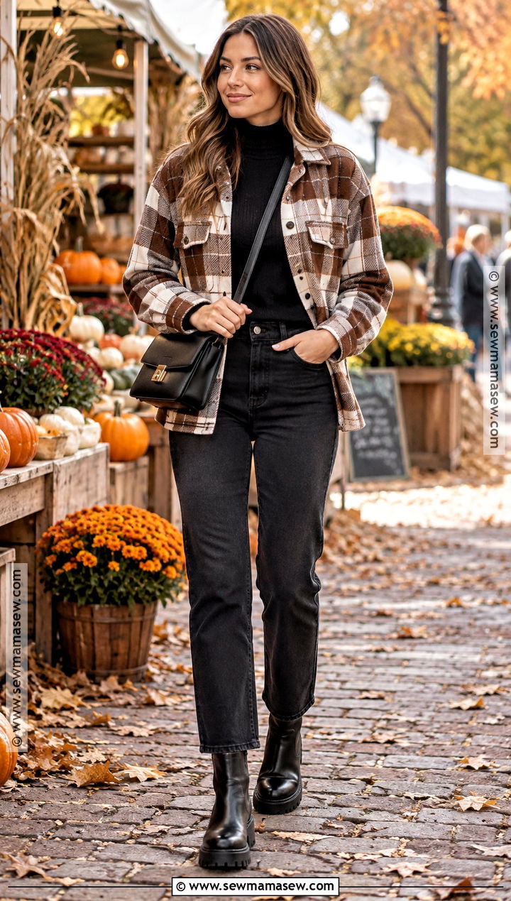 Casual Autumn Shacket And Black Jeans Outfit - 20 autumn fashion casual ideas