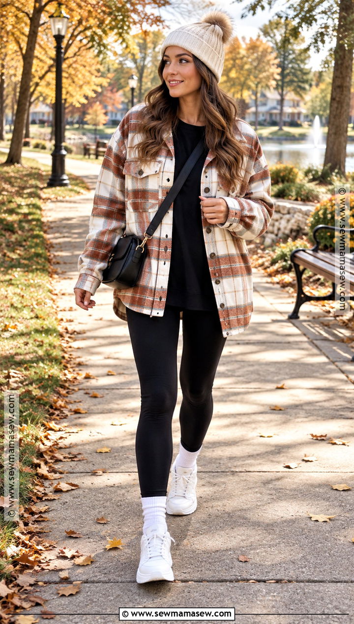 Casual Autumn Shacket And Leggings Outfit - 30 autumn aesthetic outfit ideas