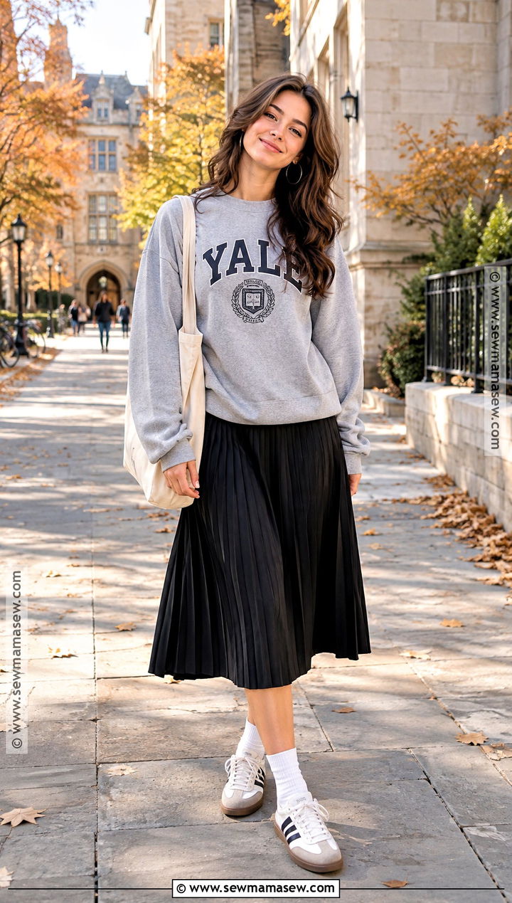 Casual Autumn Sweatshirt And Midi Skirt Outfit - 20 Cute Autumn Outfits Casual