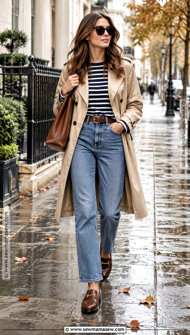 Casual Autumn Trench Coat And Striped Shirt Outfit - 20 Cute Autumn Outfits Casual