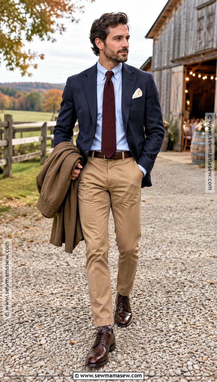 Casual Barn Wedding Blazer and Chinos Outfit - 15 fall wedding attire for men guest ideas