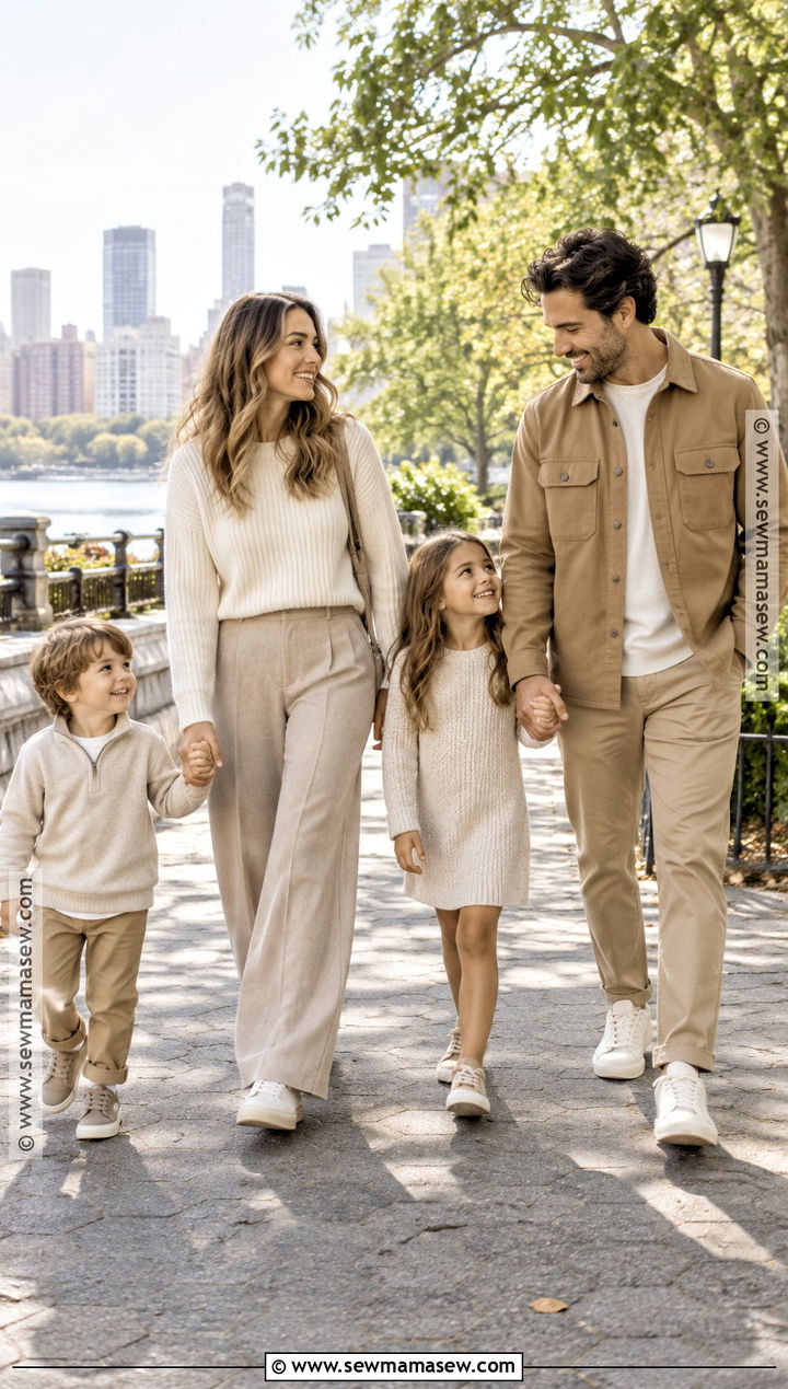Casual Beige Family Photo Outfit With Sneakers - 15 beige family photo outfits fall