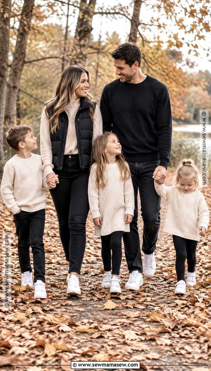 Casual Black Fall Family Photo Outfit - 15 fall family photos wearing black ideas