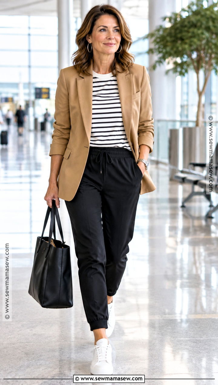 Casual Blazer Fall Outfit With Jogger Pants - 20 casual fall outfits for women over 40
