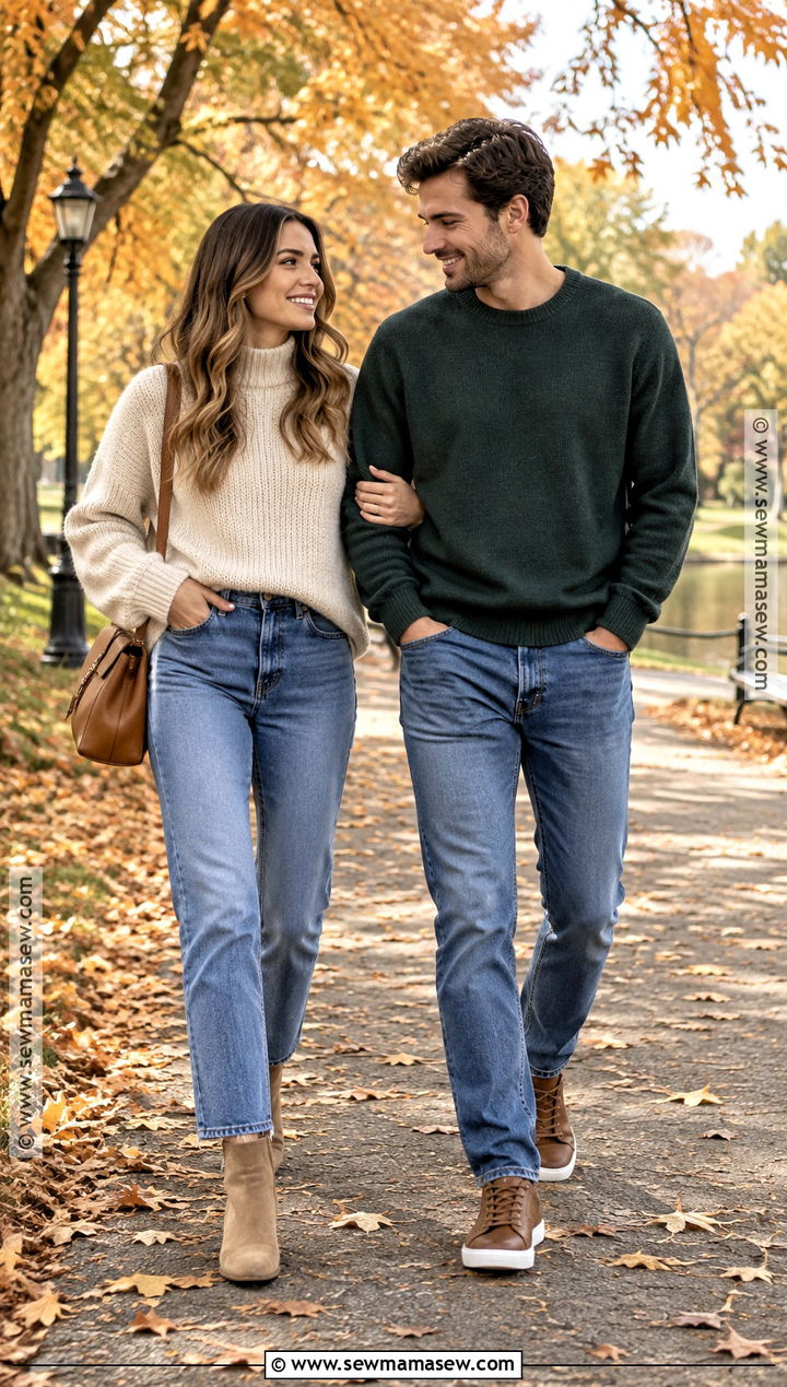 Casual Couple Autumn Outfit With Sweaters And Jeans - 20 couple autumn outfit ideas