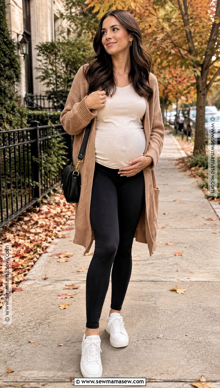 Casual Fall Bump Outfit With Cardigan And Leggings - 15 casual bump outfits fall