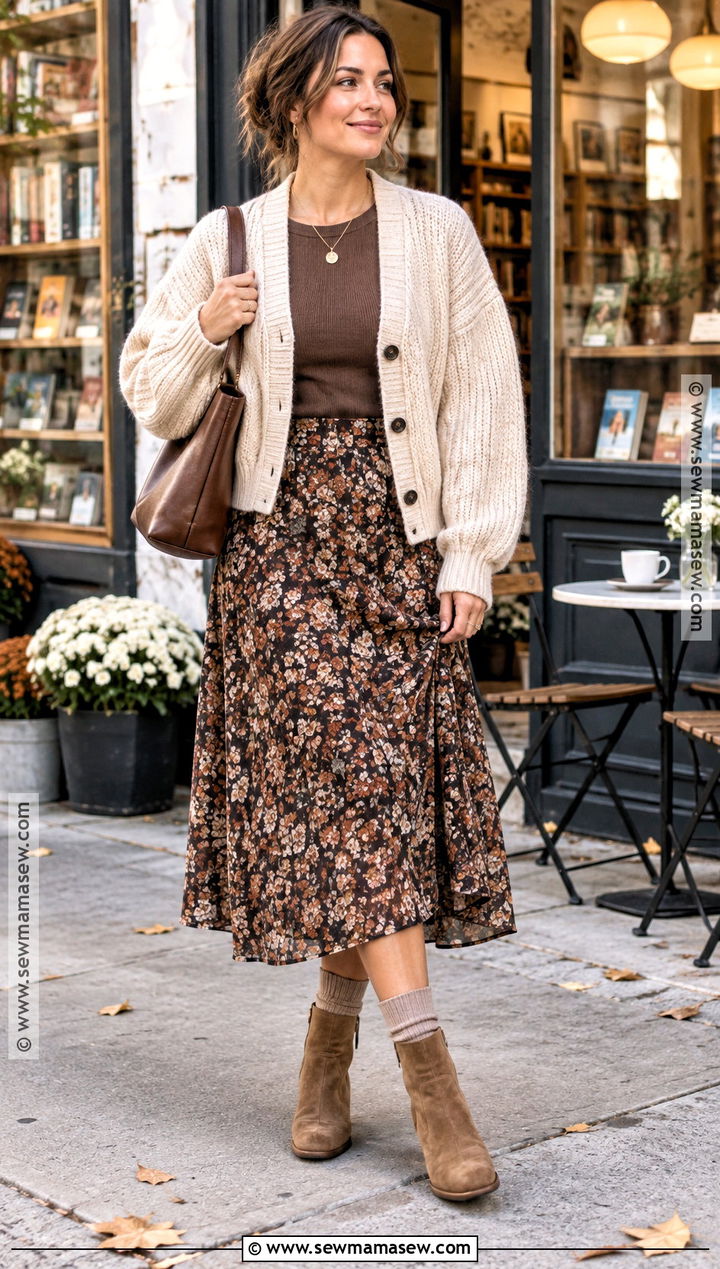 Casual Fall Cardigan And Midi Skirt Outfit - 15 Casual Fall Fashion Collage Ideas