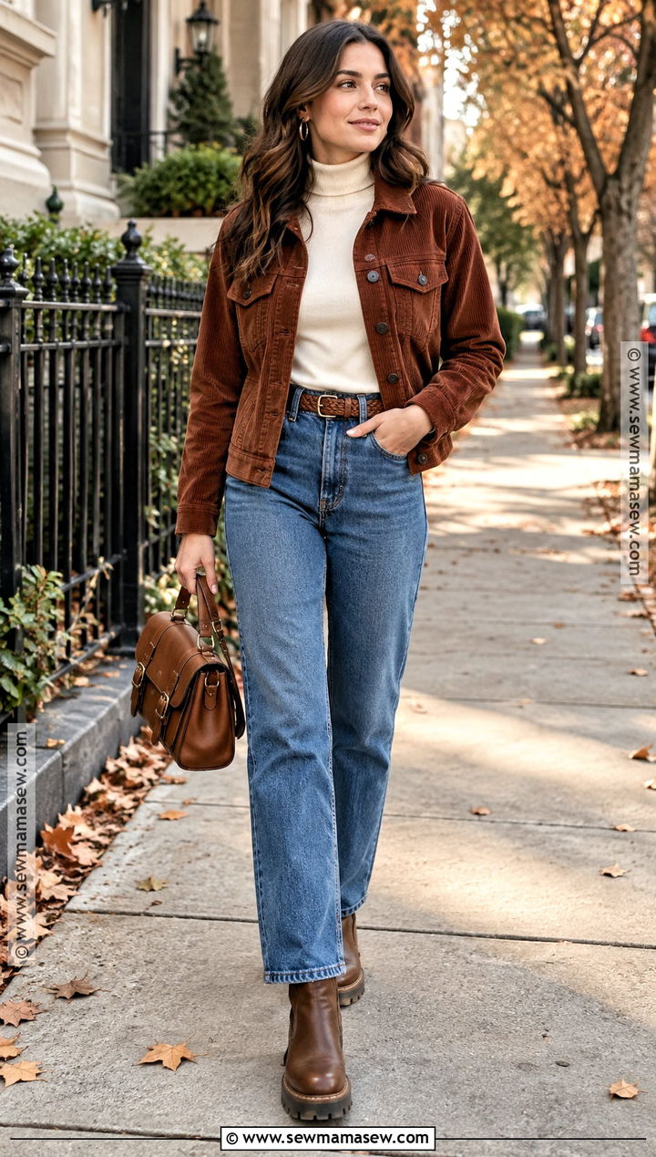 Casual Fall Corduroy Jacket And Turtleneck Outfit - 15 Casual Fall Fashion Collage Ideas
