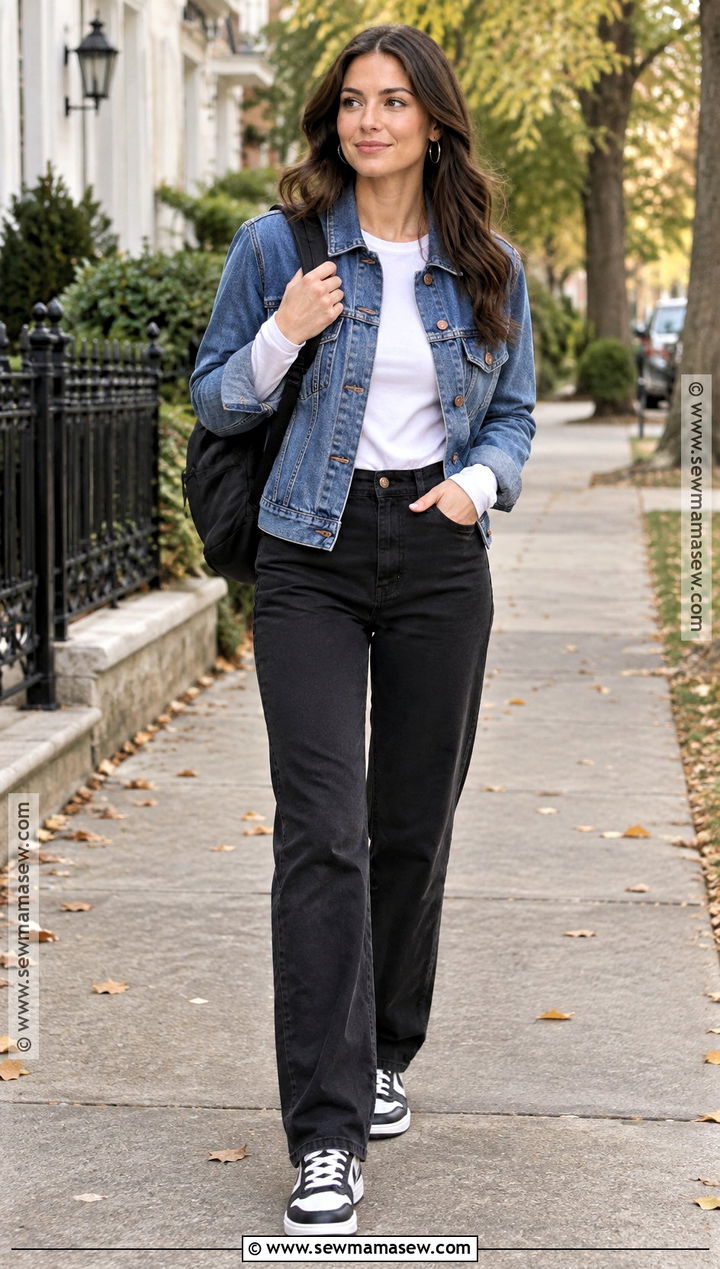 Casual Fall Denim Jacket And Black Pants Outfit - 30 casual fall outfits