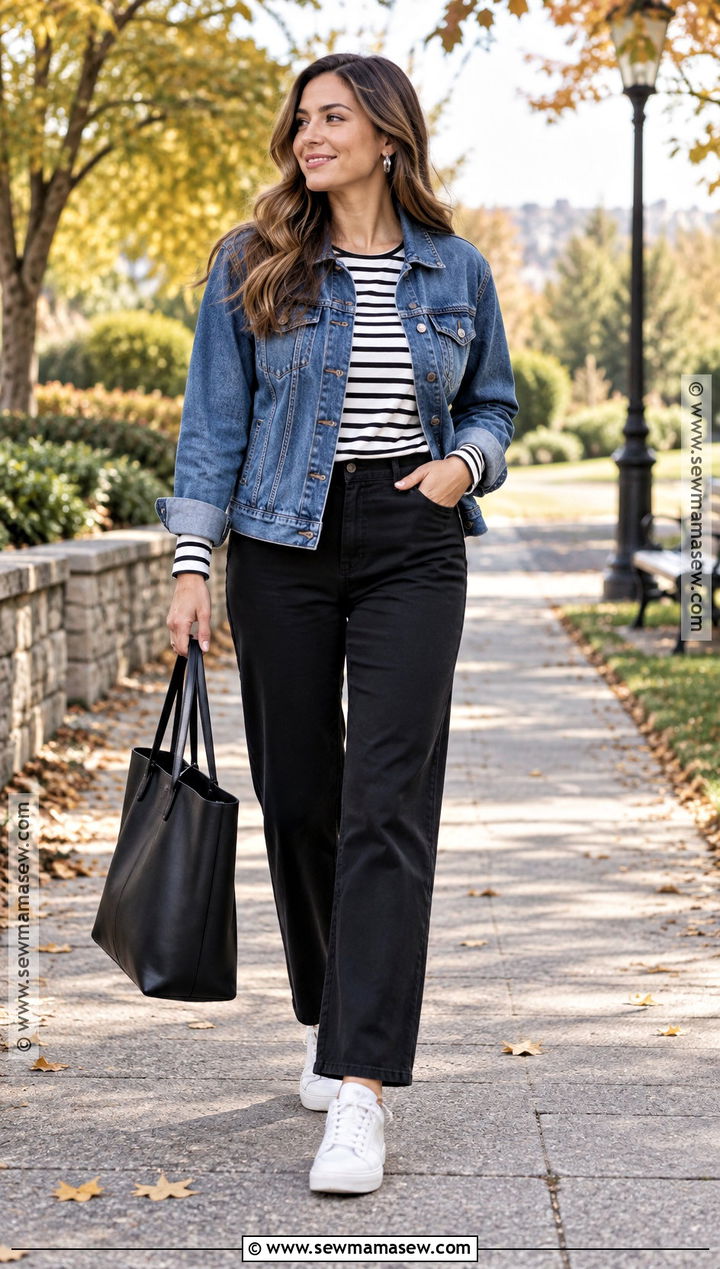 Casual Fall Denim Jacket And Black Pants Outfit - 15 Casual Fall Clothing Collection Ideas