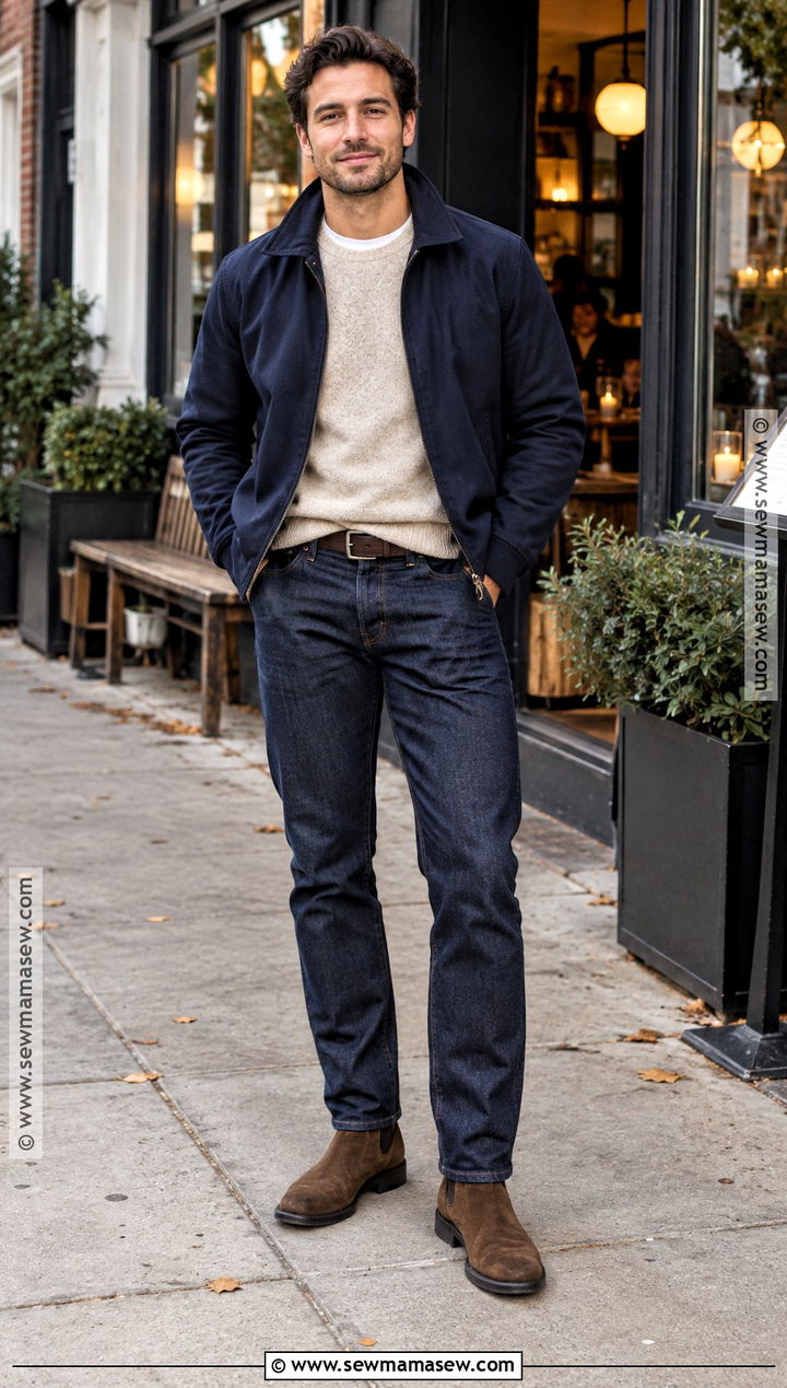 Casual Fall Dinner Outfit With Dark Jeans - 15 fall dinner outfits for men