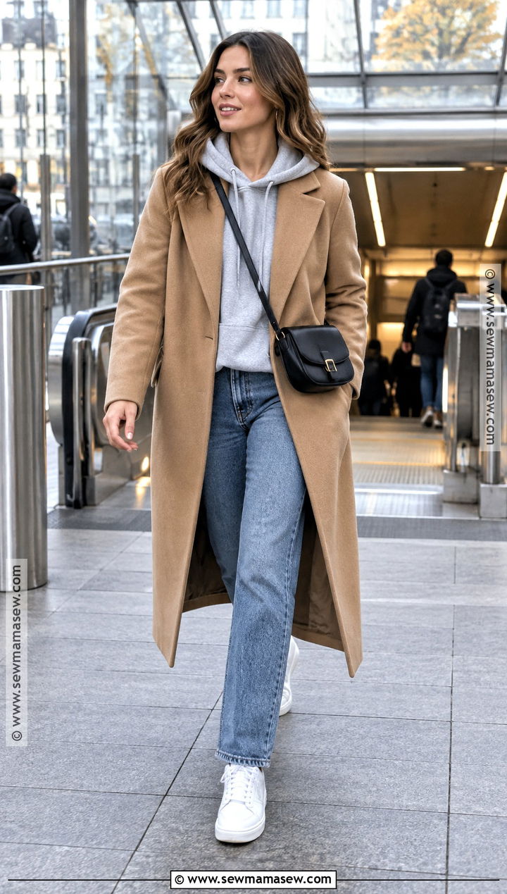 Casual Fall Hoodie And Wool Coat Outfit - 20 outfit ideas fall casual