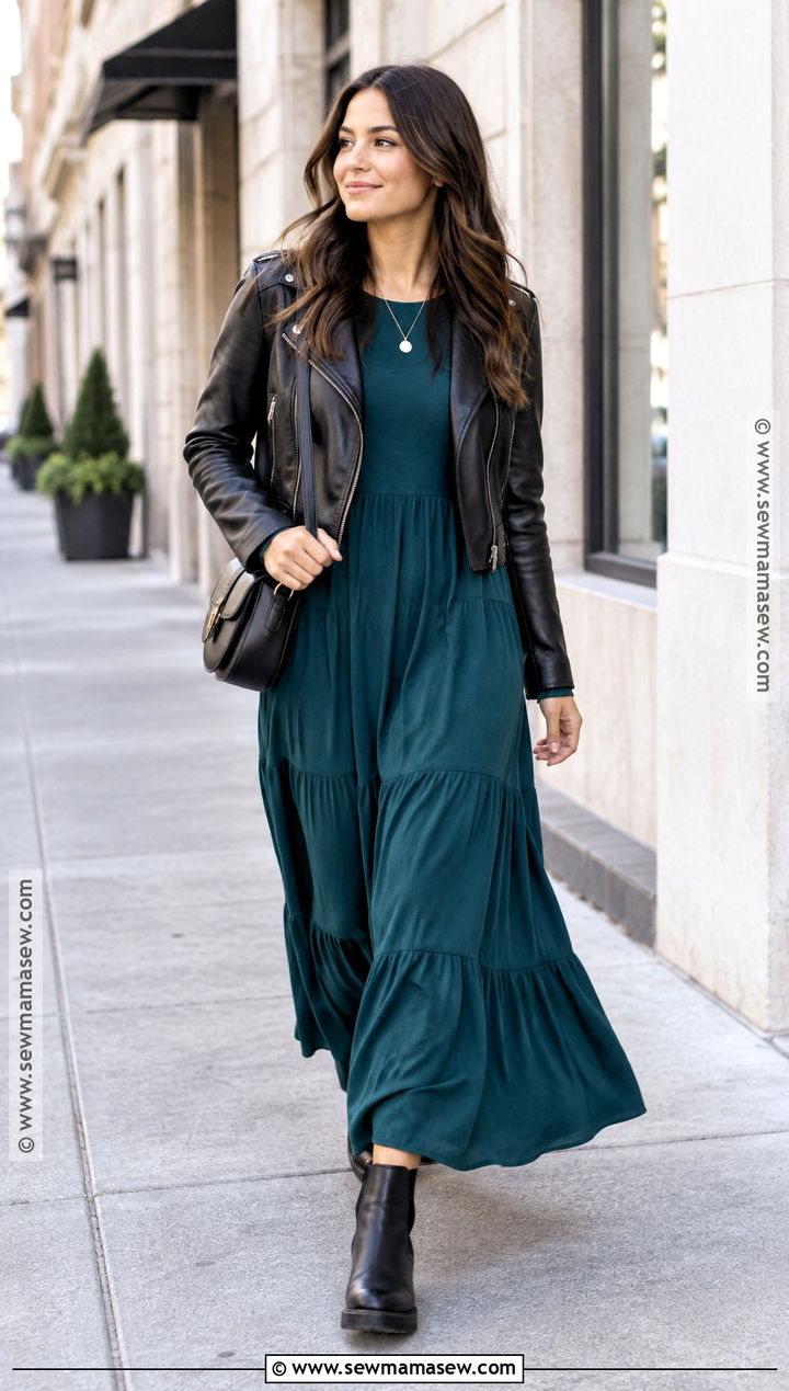 Casual Fall Maxi Dress With Leather Jacket - 25 fall dresses casual