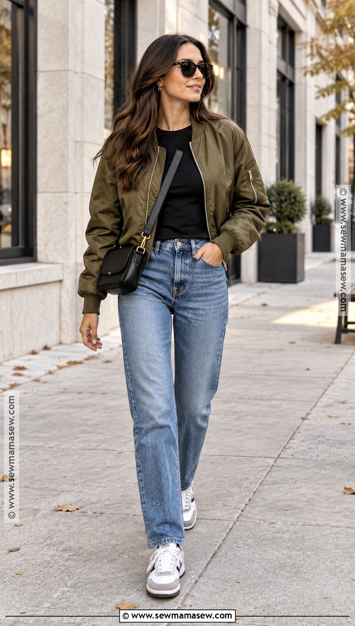 Casual Fall Outfit With Bomber Jacket And Straight Jeans - 15 Fall Fashion Casual Ideas 2026
