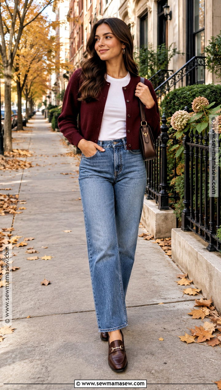 Casual Fall Outfit With Cardigan And Straight Leg Jeans - 15 25 Year Old Fall Fashion Ideas for Women