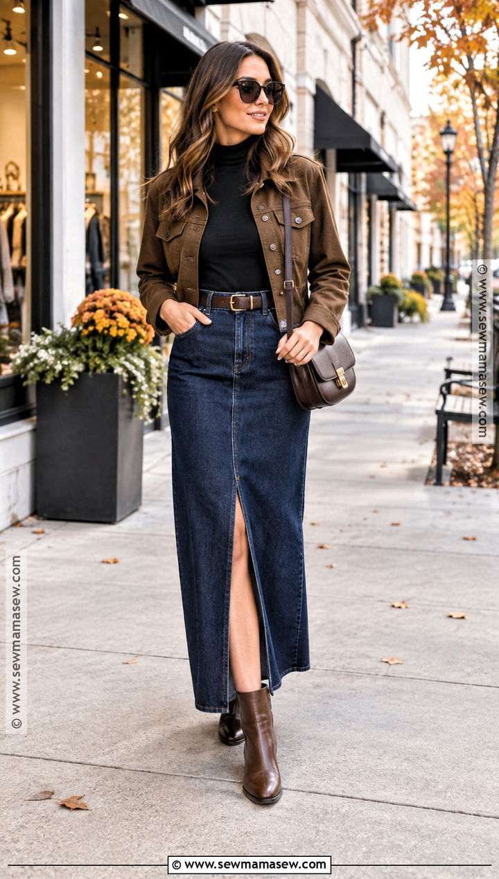 Casual Fall Outfit With Denim Maxi Skirt And Boots - 15 Fall Fashion Casual Ideas 2026