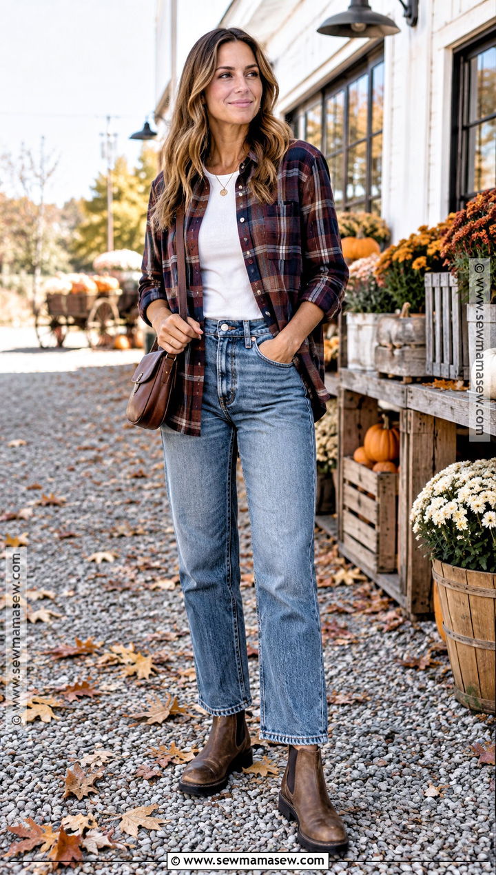 Casual Fall Outfit With Plaid Shirt And Blue Jeans - 15 casual capsule wardrobe fall ideas 2026