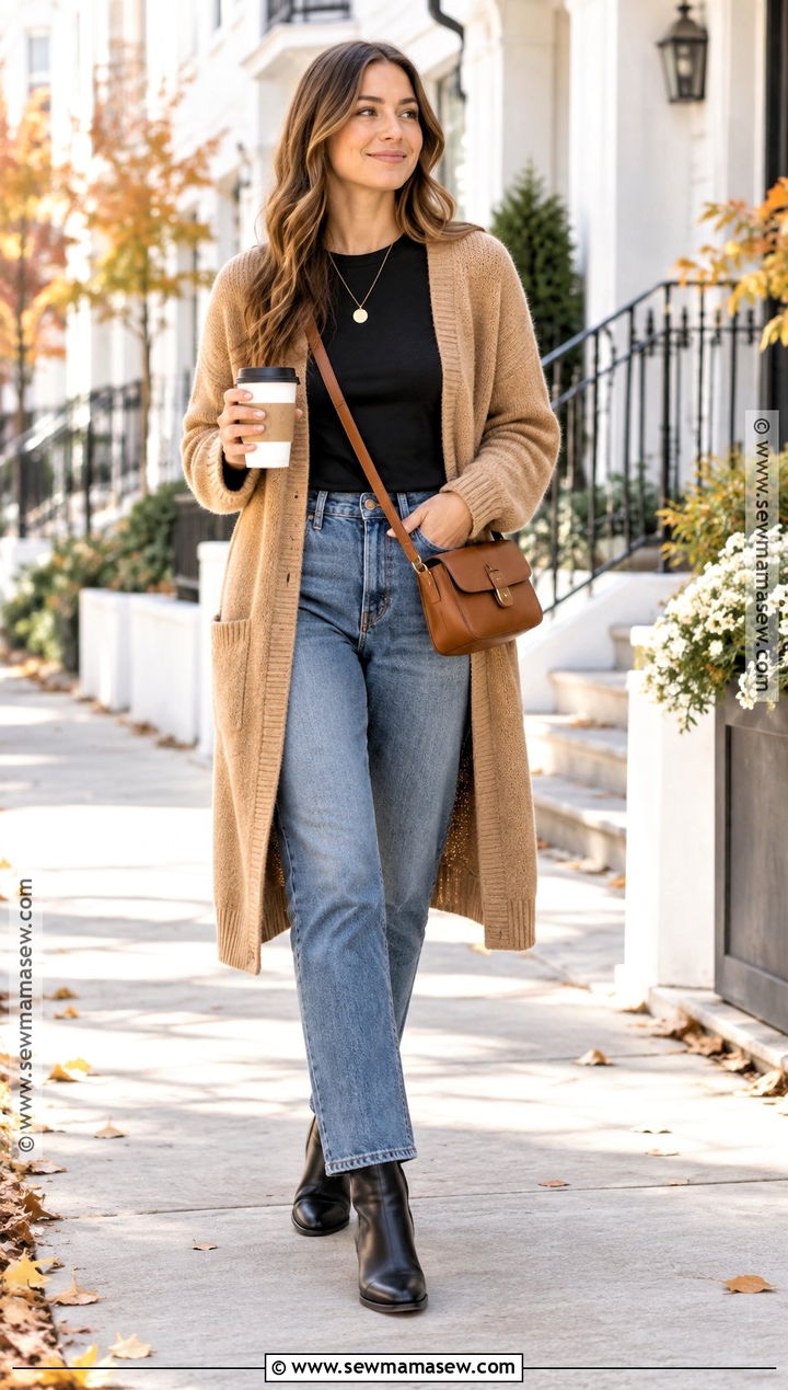 Casual Fall Outfit With a Long Cardigan and Ankle Boots - 25 fall casual outfits