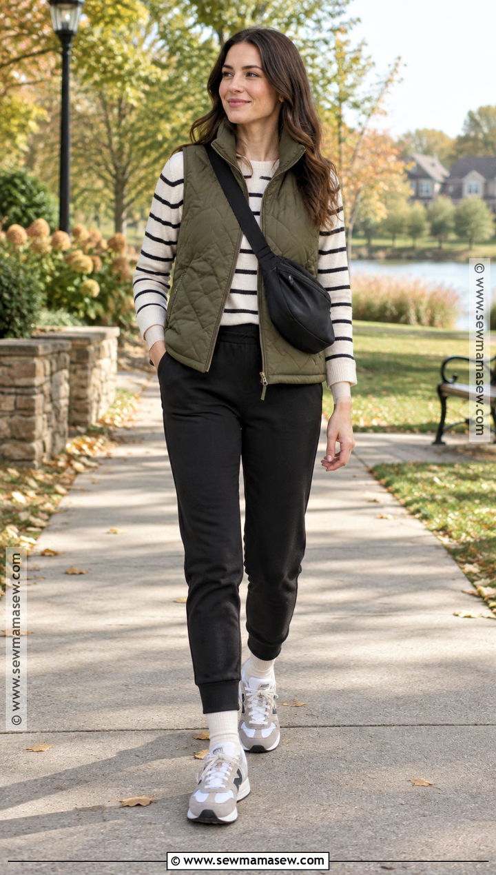 Casual Fall Outfit With a Quilted Vest and Joggers - 25 fall casual outfits
