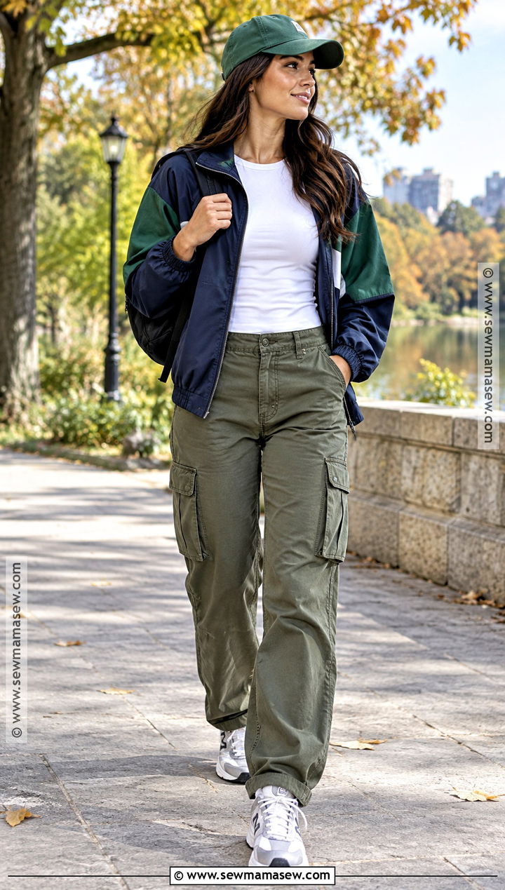 Casual Fall Outfit With a Windbreaker and Cargo Pants - 25 fall casual outfits